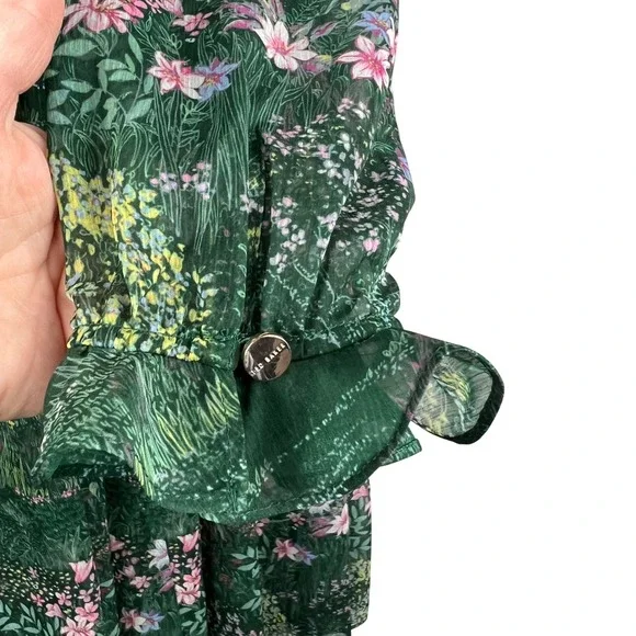 Ted Baker Verdant Garden Floral Print Sheer Long Sleeve Ruffle Mini Dress